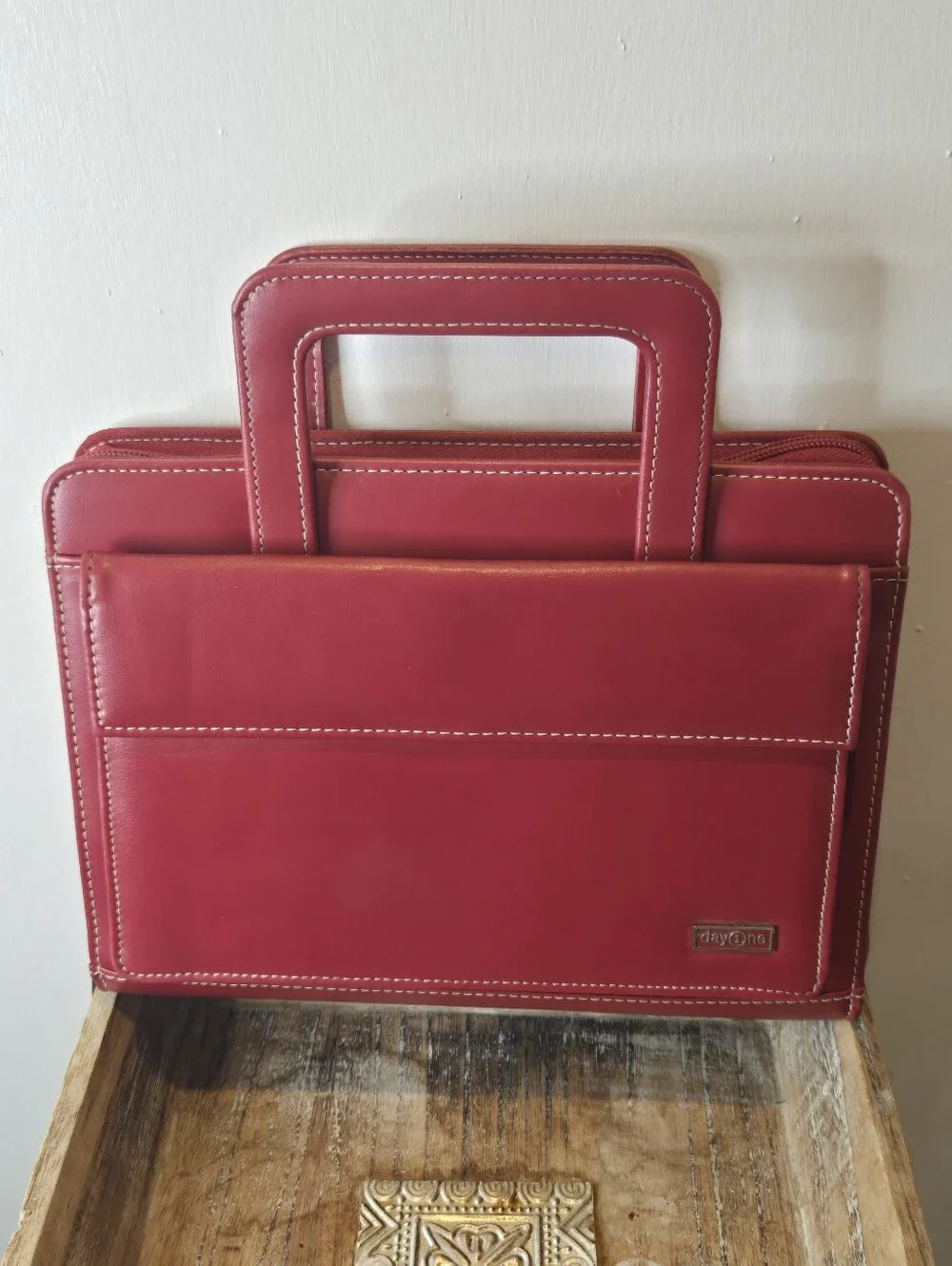 Vintage FranklinCovey dayOne Classic 7-Ring Zip Organizer Planner Briefcase Red